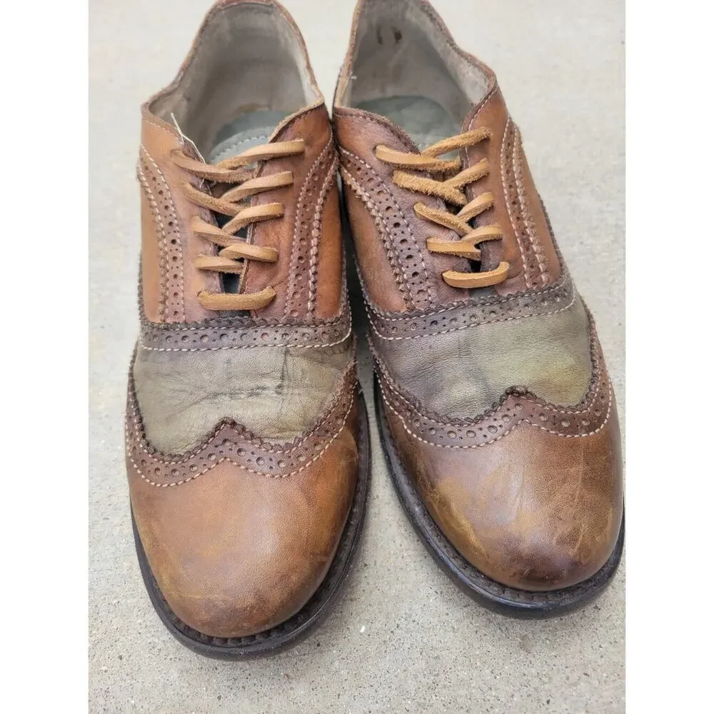 Freebird King Brown & Green Leather Oxford Wingtip Lace Up Shoes Mens 9
